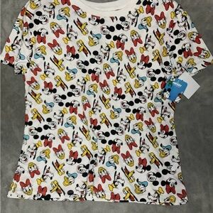 Mickey And Friends Size XS oversized cropped shirt all over characters NWT